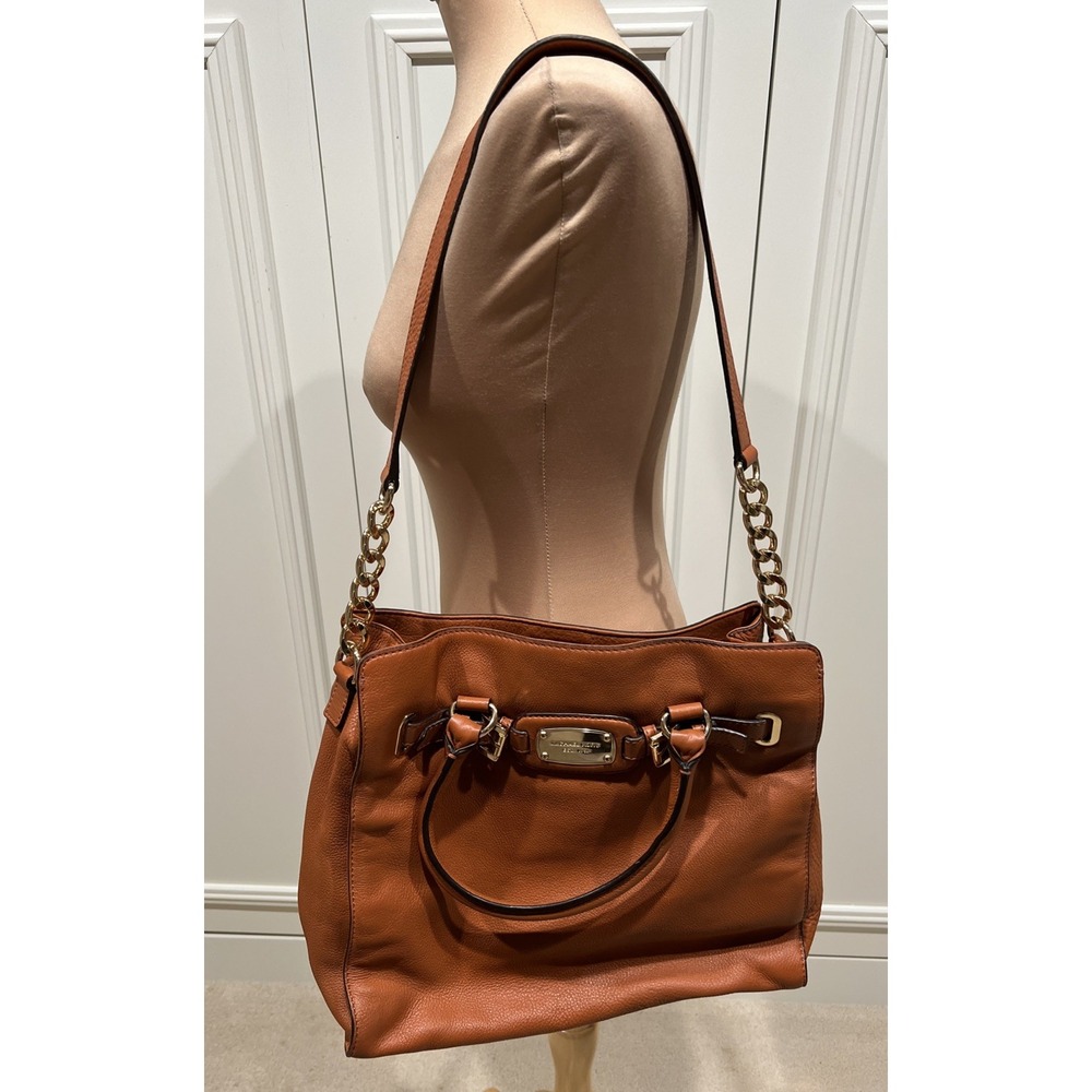 Michael Kors Hamilton Chestnut Brown Leather Satchel Tote Shoulder Bag Heritage